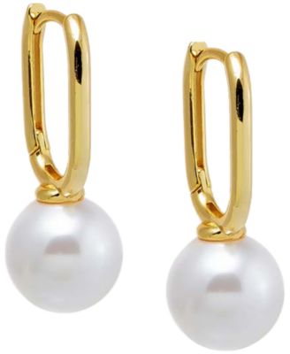 Solid Gold Plated Paperclip Cultivated Pearl Huggie Earrings
