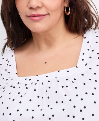 Plus Size Short Flutter-Sleeve Square-Neck Knit Top