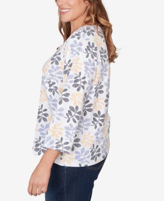 Plus Size Printed Stretch Jersey V-Neck Top