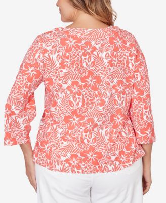 Plus Size Printed Stretch Jersey Horseshoe Neck Top