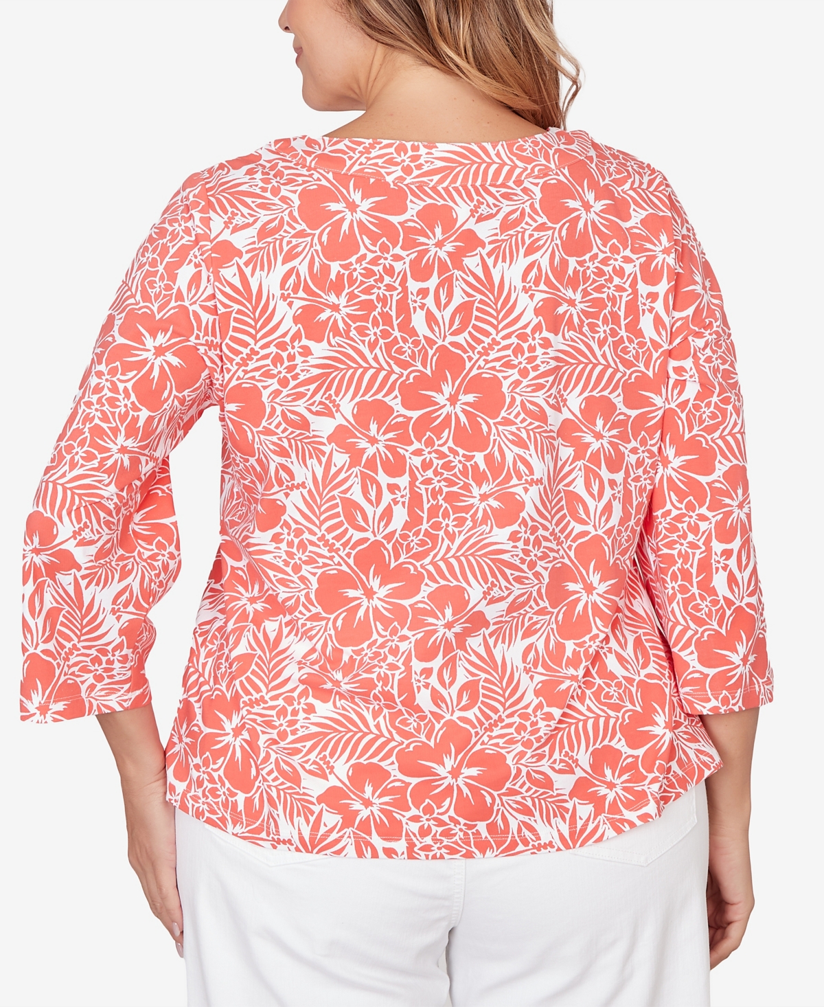 Hearts Of Palm Plus Printed Stretch Jersey Horseshoe Neck Top