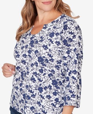 Plus Size Printed Stretch Jersey Horseshoe Neck Top