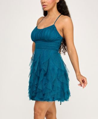 Juniors' Strappy Glitter Embellished Petal Dress