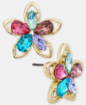 Multicolor Crystal Flower Stud Earrings 