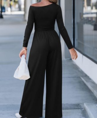 Women's Off-Shoulder Long Sleeve Wide-Leg Jumpsuit