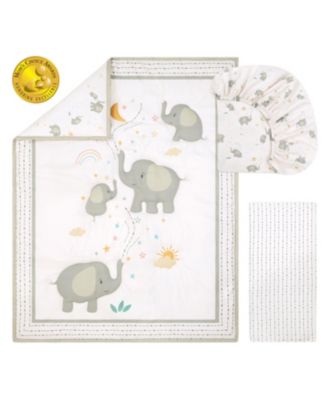 Baby Crib Bedding Set Girls, Elephant Whimsy, 3 Pieces