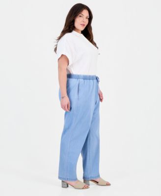 Size Tie-Waist Wide-Leg Pants