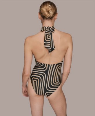 Donna Karan Women's Printed Belted One-Piece Swimsuit