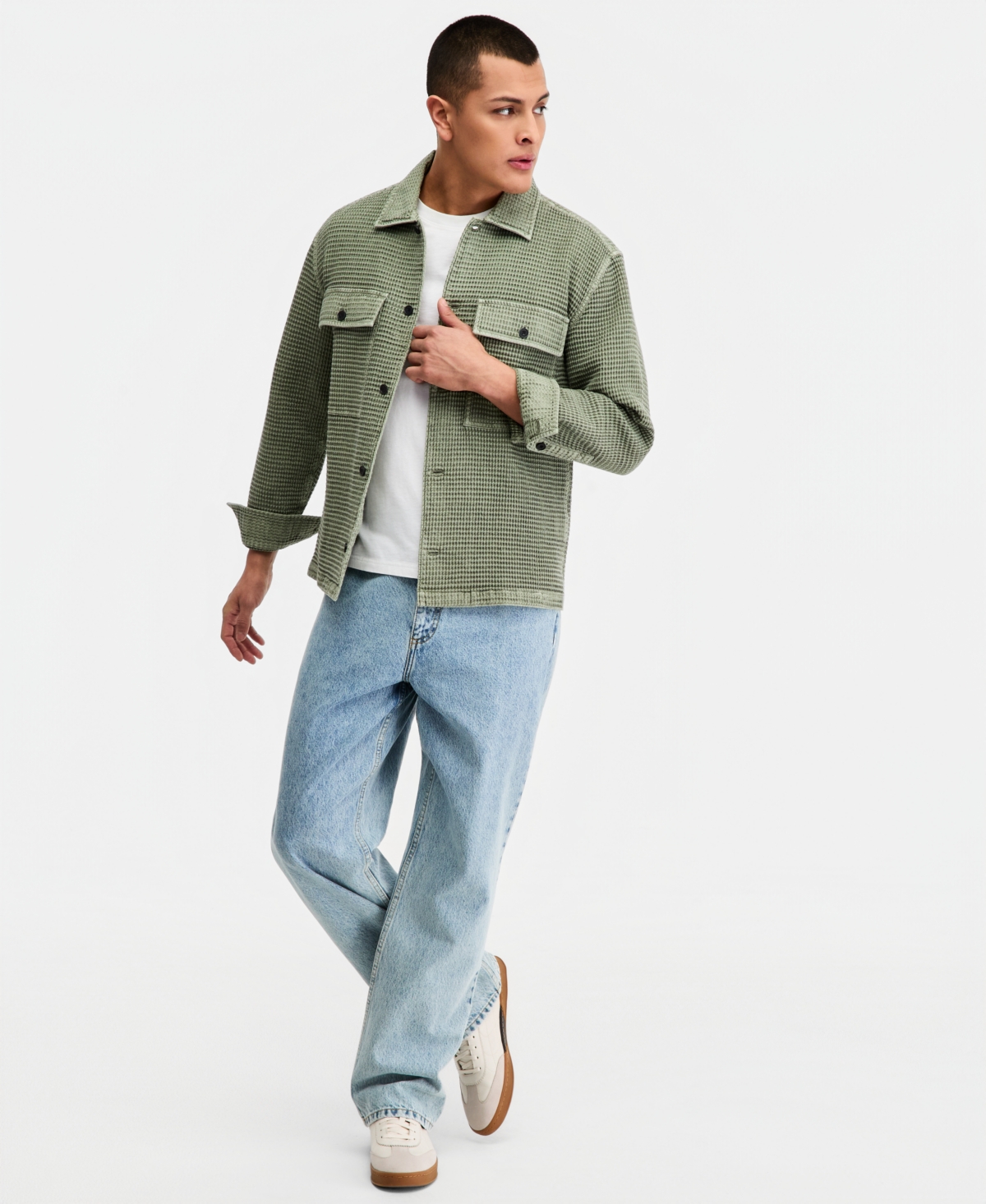 Sun + Stone Men's Cotton Fisherman Textured Overshirt, Macy's Exclusive