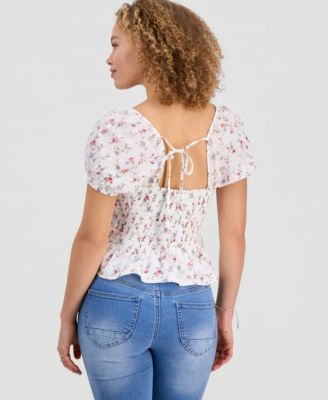 Juniors' Lace-Trim Pleated Babydoll Top