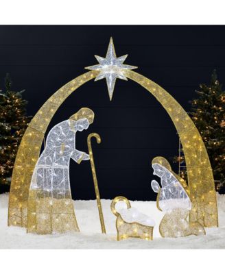 Lighted 2D Christmas Nativity Scene Outdoor Decor w/ Twinkling LED Lights