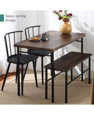 4-Piece Dining Kitchen Table Set w/ 2 Spindle-Back Chairs, Bench
