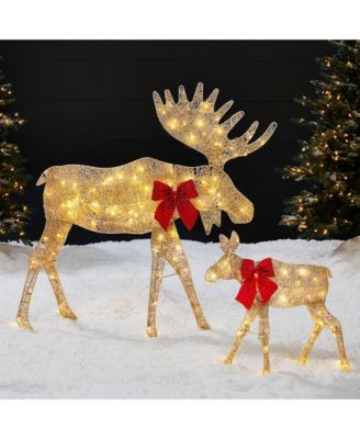4ft 2-Piece Lighted 2D Christmas Moose Set Outdoor Decor w/ 125 LED Lights, Stakes