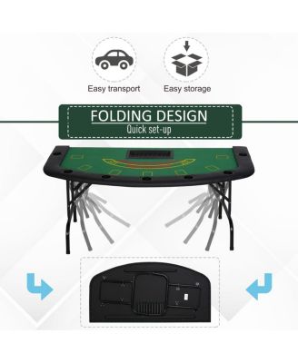 72" Foldable Poker Table for 7 Players with Chip Tray and Cup Holders, Blue MDF Blackjack Card Table with Padded Rails for Game Room-Rbied