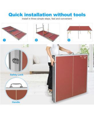 6FT Foldable Red MDF Ping Pong Table, Portable Table Tennis Table for Indoor Outdoor, Ping Pong Table Set with Net Paddles Balls