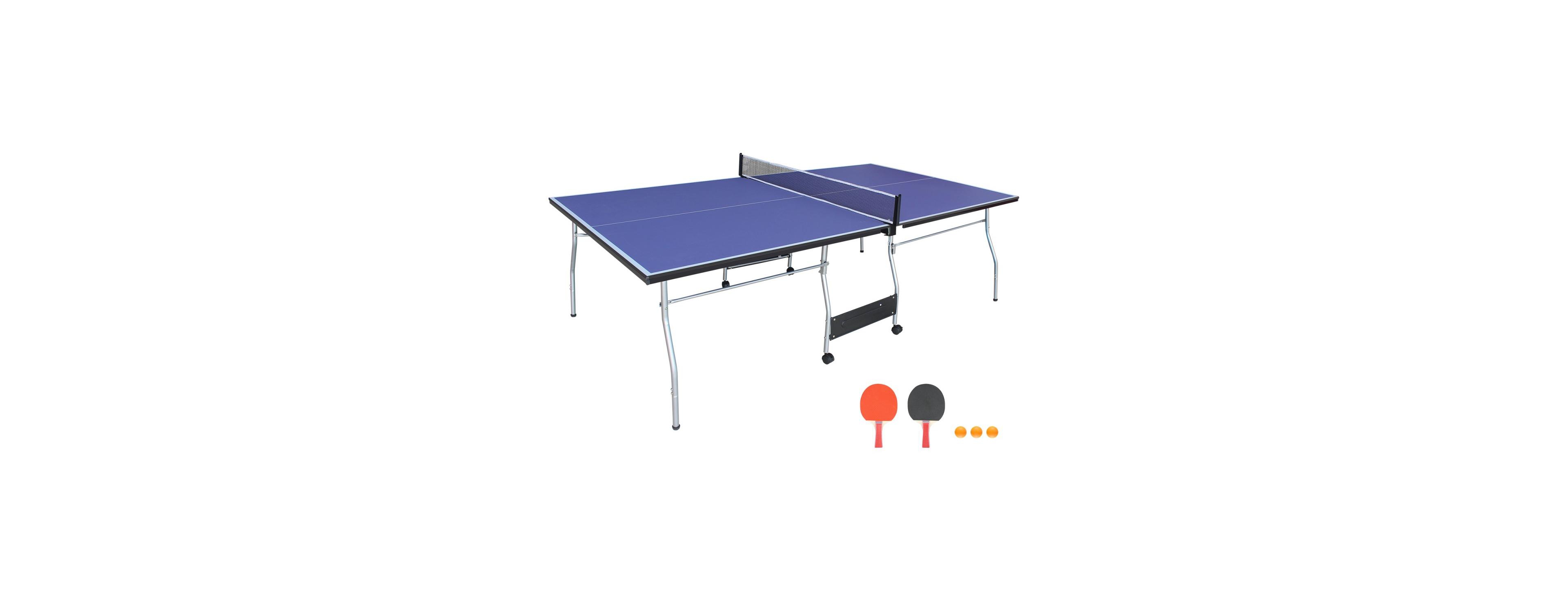 Rbied 8FT Foldable Mid-Size Table Tennis Table with Net, Paddles and Balls, Portable Blue Mdf Ping Pong Table for Indoor Home or Office Games-Rbied