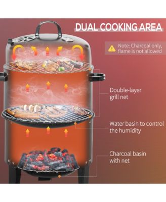 3-In-1 Outdoor Charcoal BBQ Smoker and Grill with 2 Cooking Racks
