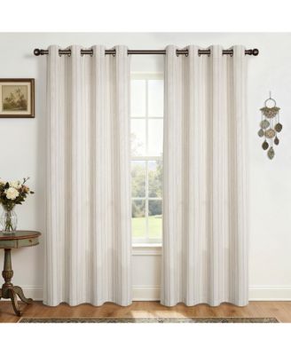 Linen Blend Geometric Striped Light Filtering Curtains Pair, 52"Wx
