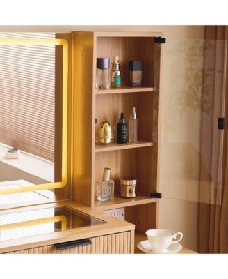 Vanity Desk with Mirror and Lights, 5 Drawers and Storage Shelves, Adjustable Brightness Makeup Table Set