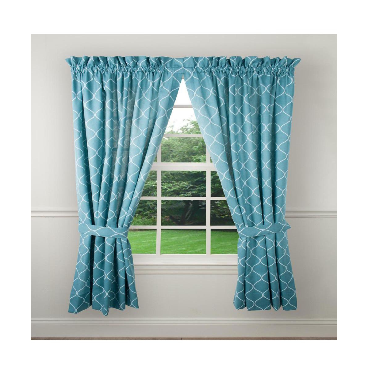 Ellis Curtain Trellis 2-Panels Unlined Stylish Window Curtain Tailored Pair with Ties - 82x63 Teal