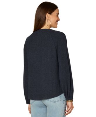 Petite Shirt Tail Knit Novelty Smocking Top