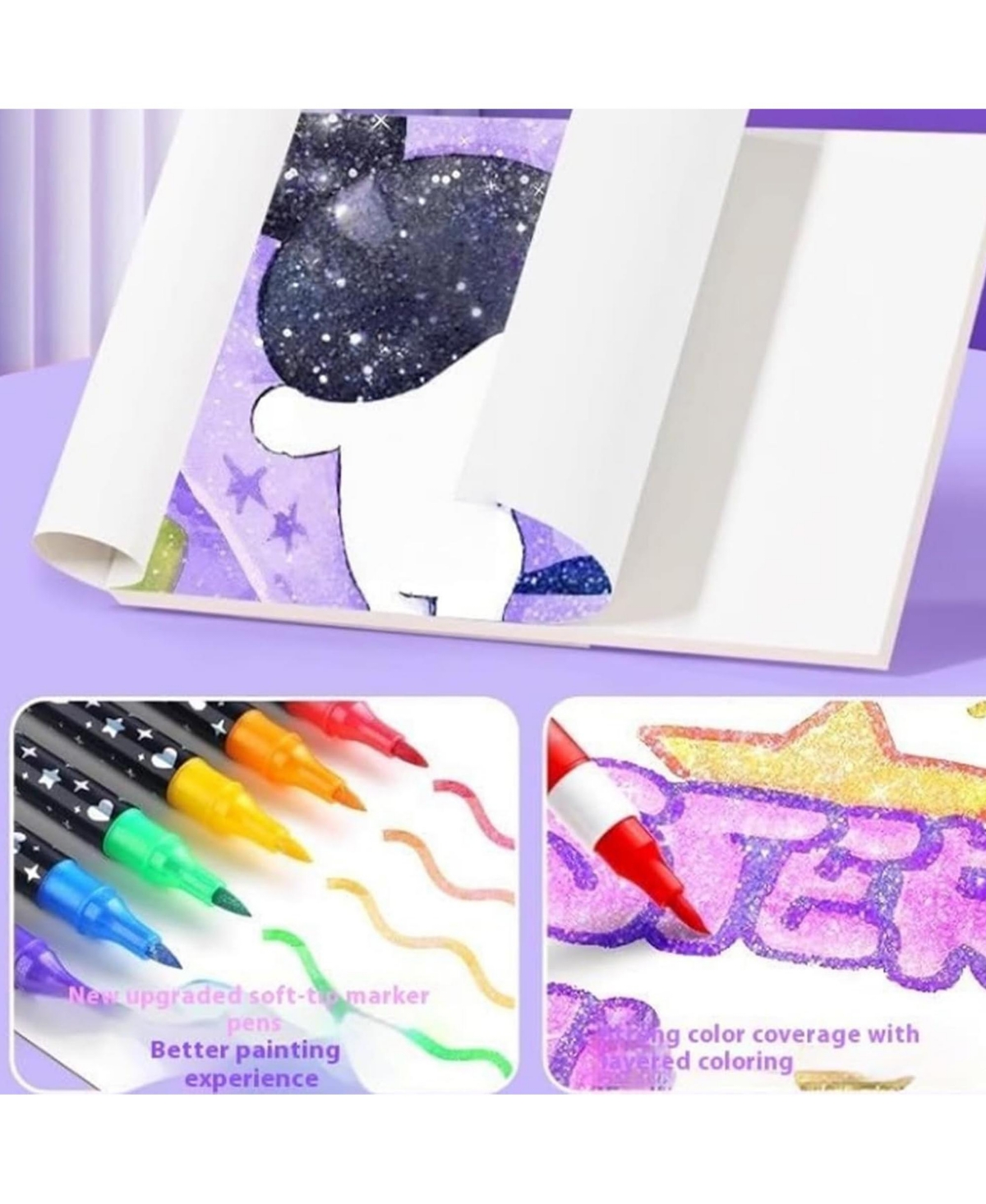 Htutwoo Glitter Markers, Sticks Dual-Tip Shimmer Pens
