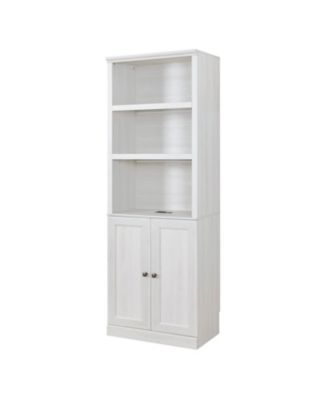 1 Doors Bookshelf with USB Port and 3 Open Shelves Bookcase Side Cabinet Storage Shelves