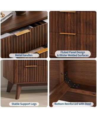 54" Wide 9 Drawer Dresser,Wooden Chest of Drawers with Fluted Wave Pattern, Metal Handles, Modern TV Stand Dresser with Curved Profile