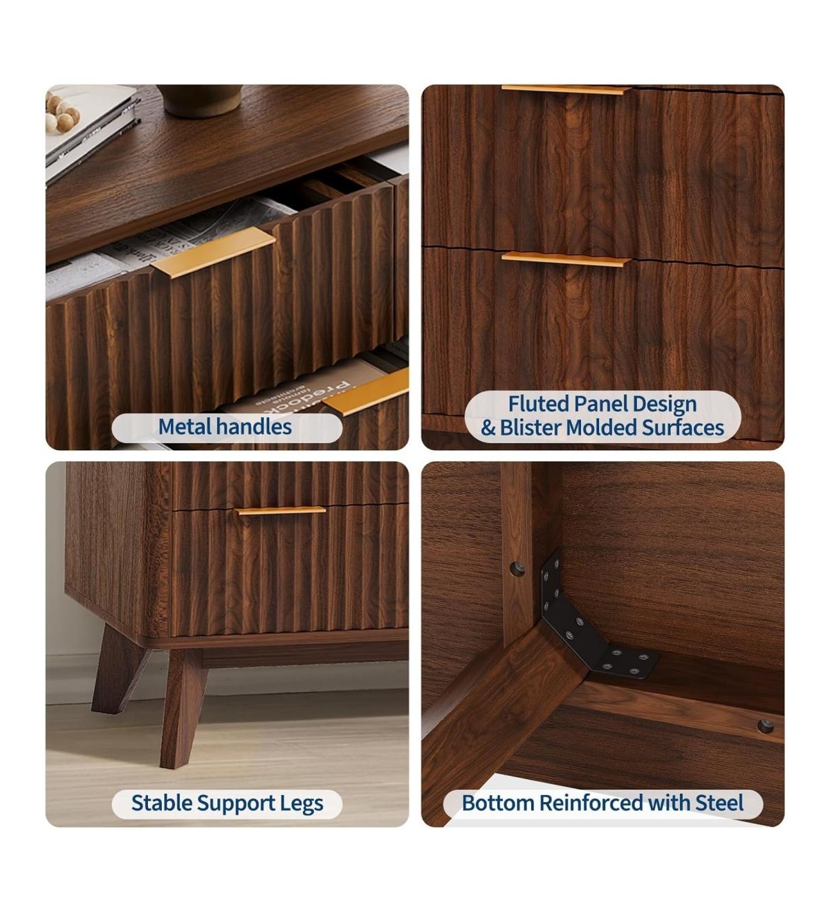 gaomon 54" Wide 9 Drawer Dresser,Wooden Chest of Drawers with Fluted Wave Pattern, Metal Handles, Modern Tv Stand Dresser Curved Profile