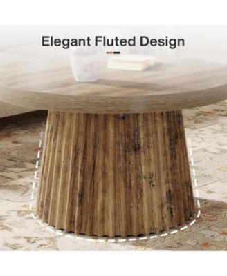 Round Coffee Table, 31.5" Modern Circle Center Table with Fluted Drum Base and Wood Grain Finish