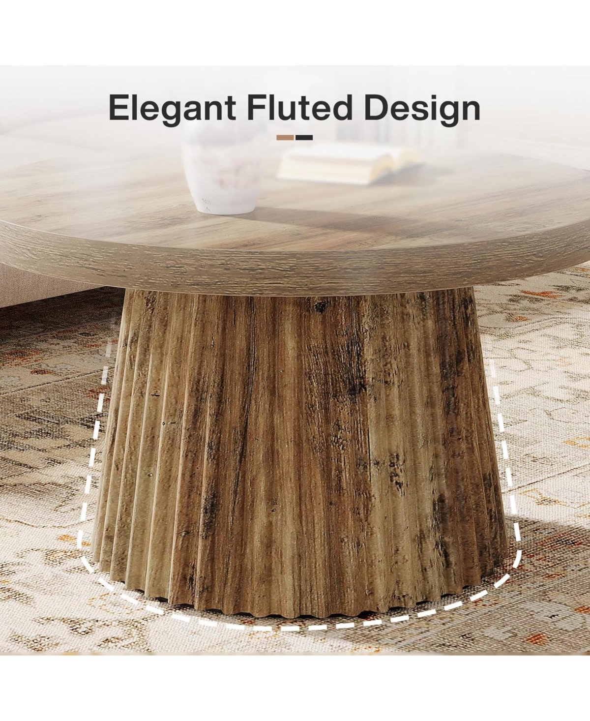 Tribesigns Round Coffee Table, 31.5" Modern Circle Center Table with Fluted Drum Base and Wood Grain Finish