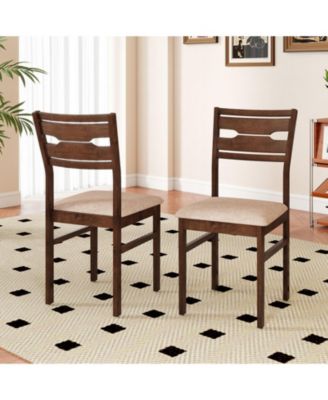 Dining Chair Set of 2 w/ Rubber Wood Frame Padded Seat Curved Backrest