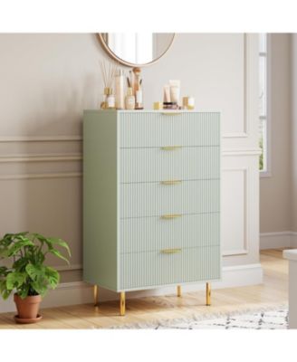 + 5-Drawer + Wood + Modern Design with Gold Pulls + Bedroom Dresser