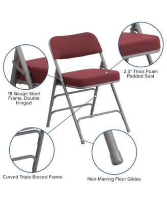 2 Pack Premium Curved Triple Braced & Hinged Fabric Upholstered Metal Folding Chair
