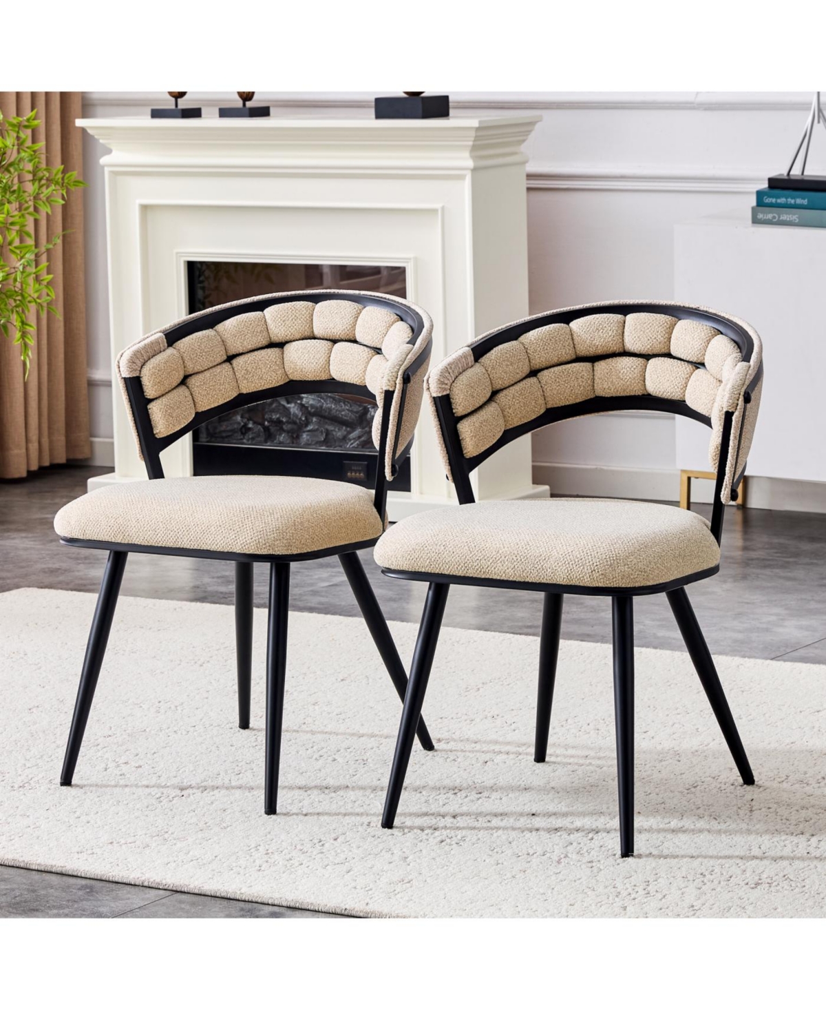 Streamdale Set of 2 Beige Velvet Dining Chairs with Black Legs