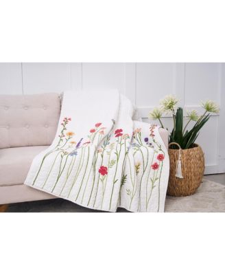 50" x 60" Botanical Field Floral Embroidered Quilted Throw Blanket