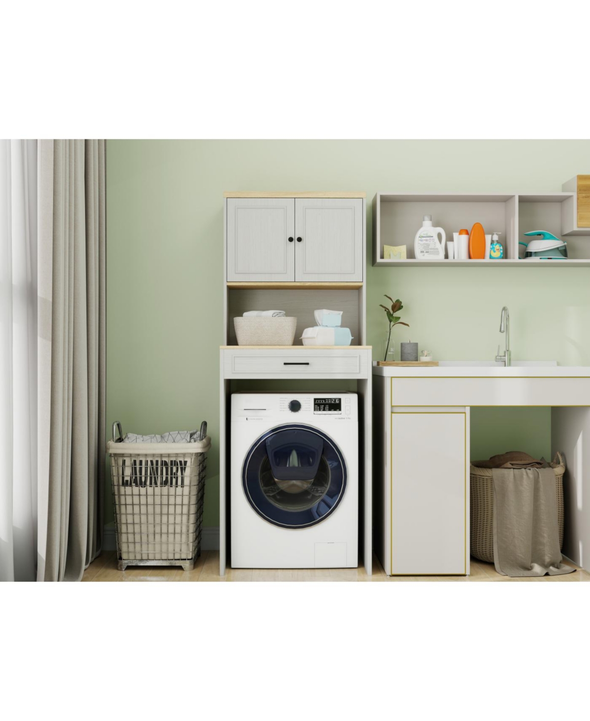 Streamdale Furniture Over the Washer and Dryer Storage Cabinet - Antique White