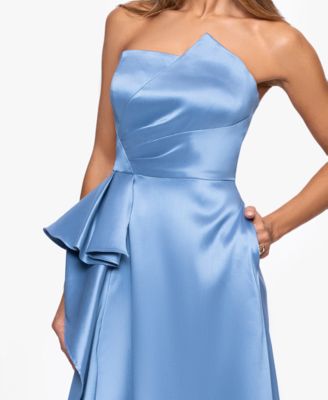 Women's Strapless Side Ruffle Satin Ball Gown