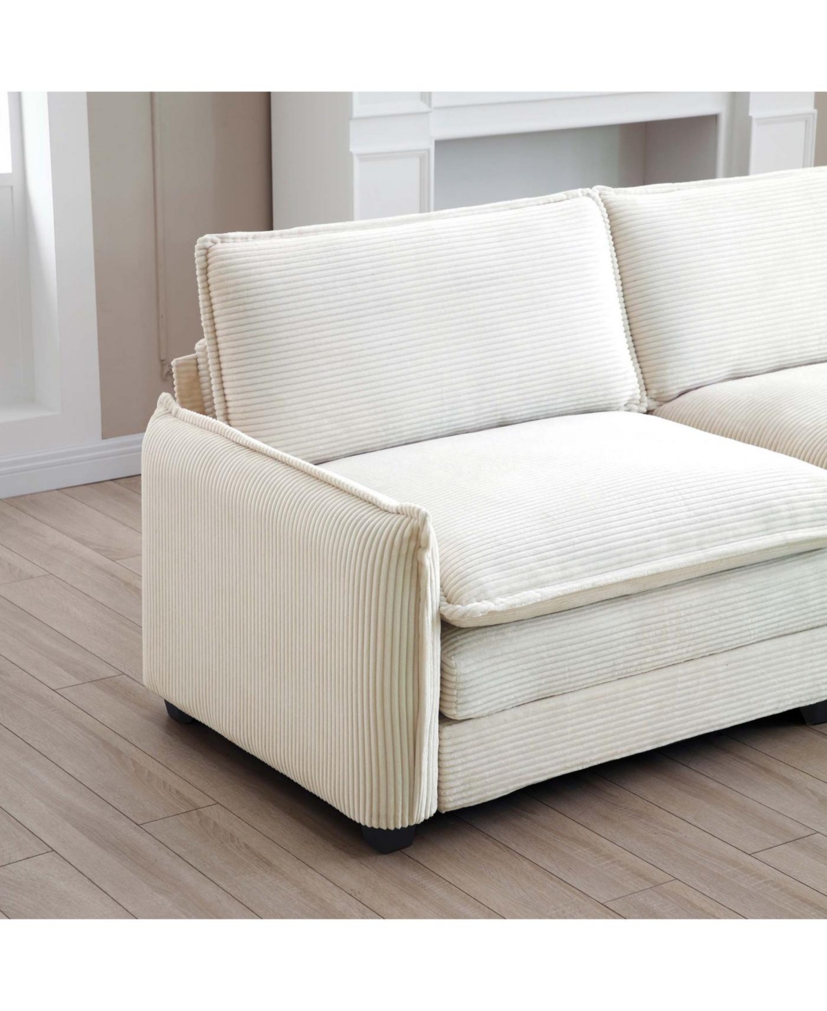Streamdale Furniture Streamdale Beige Corduroy Ottoman Footstool for 2, 3, and 4 Seater Sofas