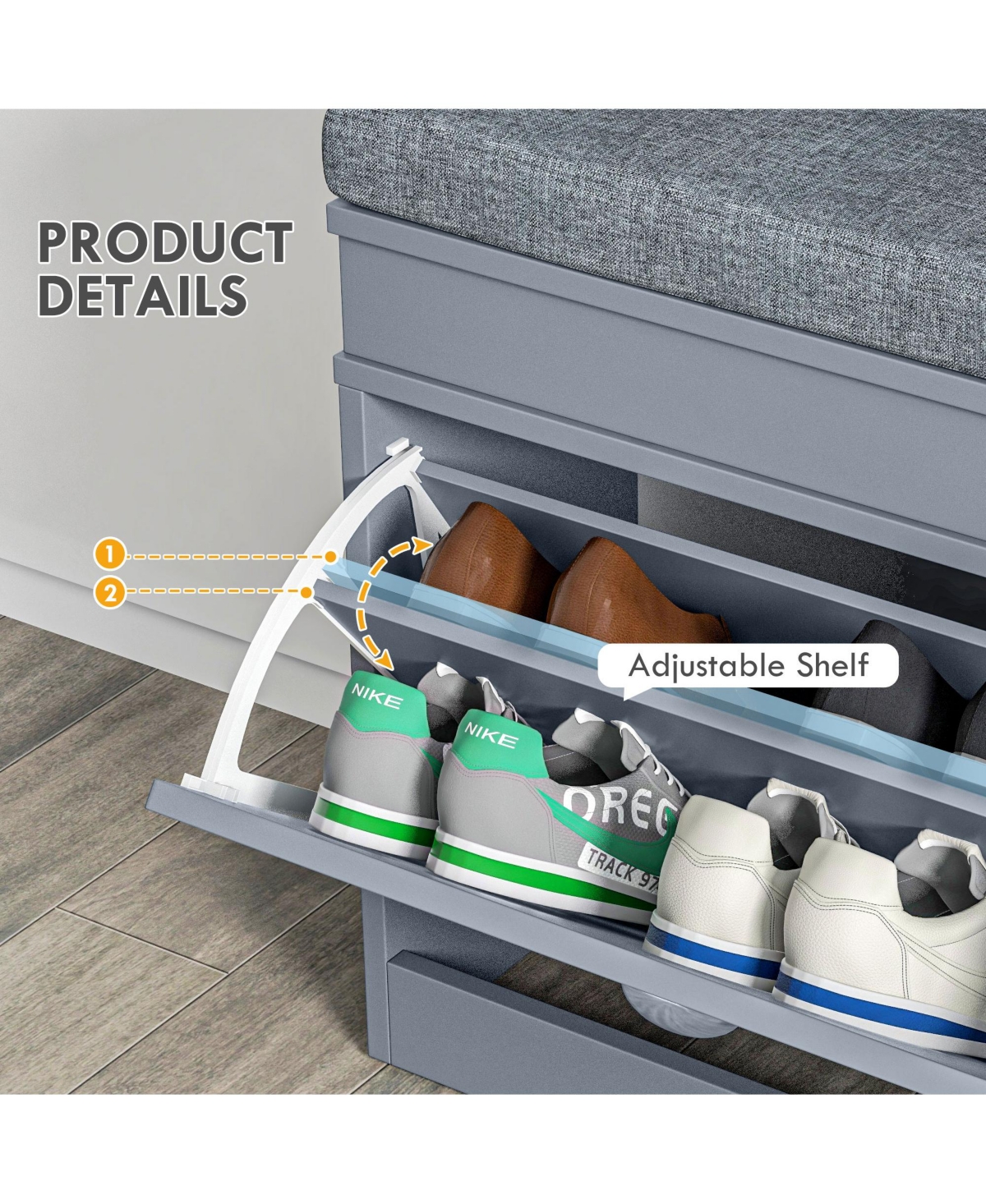 Slickblue Modern Shoe Bench with Cushion and Storage