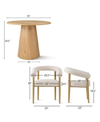 3-Piece Round Dining Table Set for 2 with Boucle Armchairs, Modern Wood Finish Table and Upholstered Chairs for Small Spaces