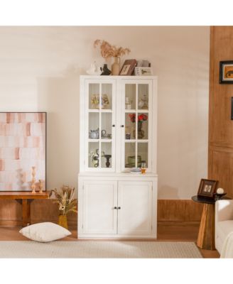 HD Glass Door Display Cabinet with Retro Modern Design Ample Storage and Expandable Modular System