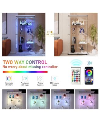 Smart LED Glass Display Cabinet on Wheels 66 Tall Bluetooth Light White