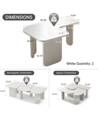 2 Pcs Modern Modular Coffee Table Set, Free-Combination Farmhouse Table Set