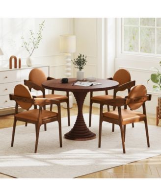 Wooden Dining Chair Set of 2 w/Rubber Wood Frame Padded Seat & Back Armrests