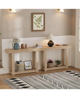 46.26" Wood Console Table with Storage, Narrow Sofa Table with Open Shelf, Long Behind Couch Table for Entryway Hallway, Natural