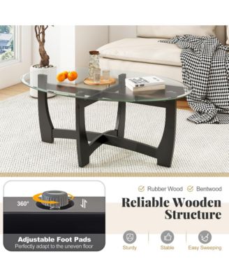Coffee Table Modern Accent Tea Table w/ Rubber Wood Bentwood Structure