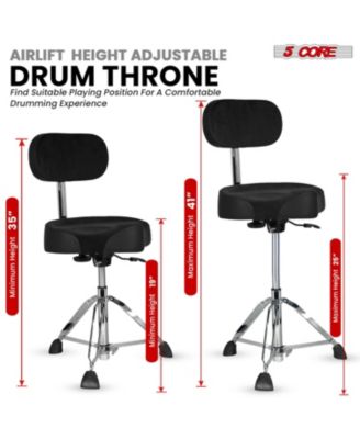 Drum Throne w Backrest 4" Padded Stool Airlift 25" Adjustable Drummer Stool 441Lb Capacity