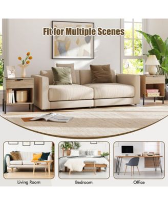 1PC Nightstand with Charging Station Drawer Compartment Modern Side End Table