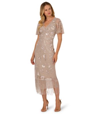 Women's Flutter-Sleeve Beaded Gown